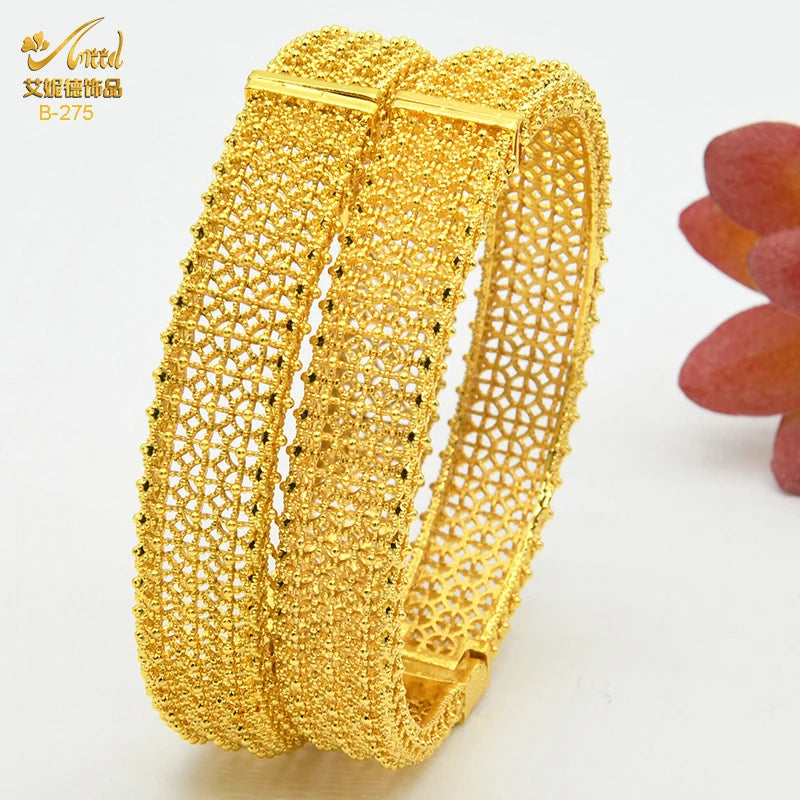 24K Gold Plated African Dubai Charm Bangles for Women – Nigerian Bridal Bracelet