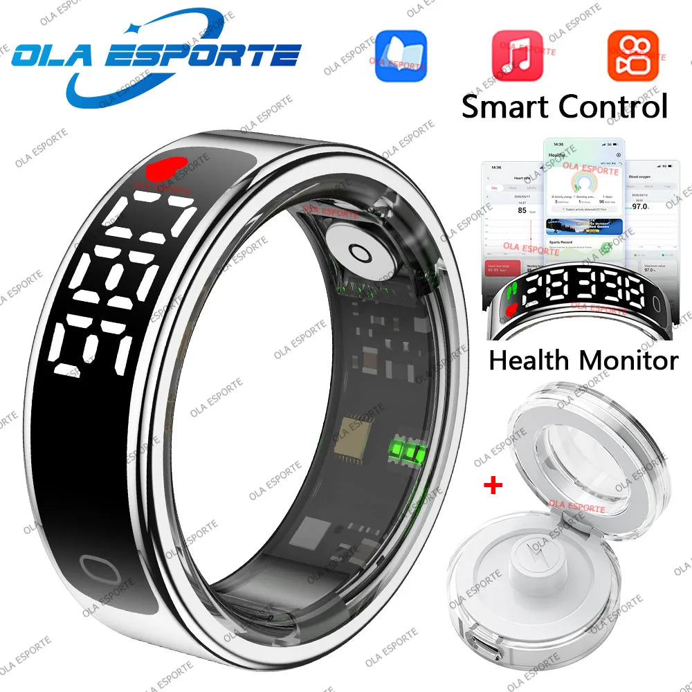 Smart Ring with HD Screen – Heart Rate Monitor, 5ATM Waterproof, TikTok Control