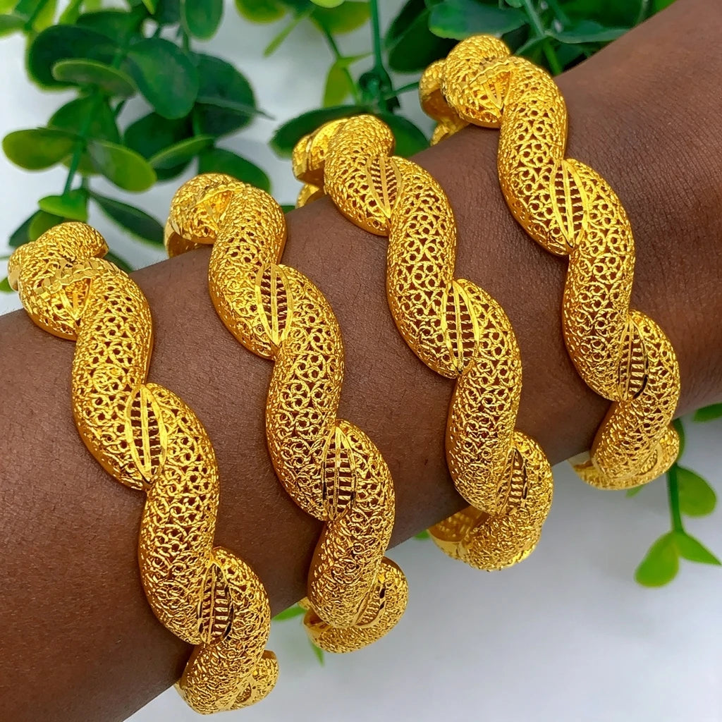 Gold Plated Arabic Charm Twist Bangles for Women – Indian African Dubai Wedding Jewelry