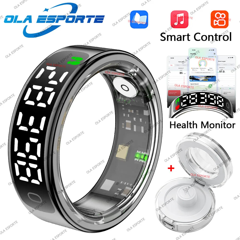 Smart Ring with HD Screen – Heart Rate Monitor, 5ATM Waterproof, TikTok Control