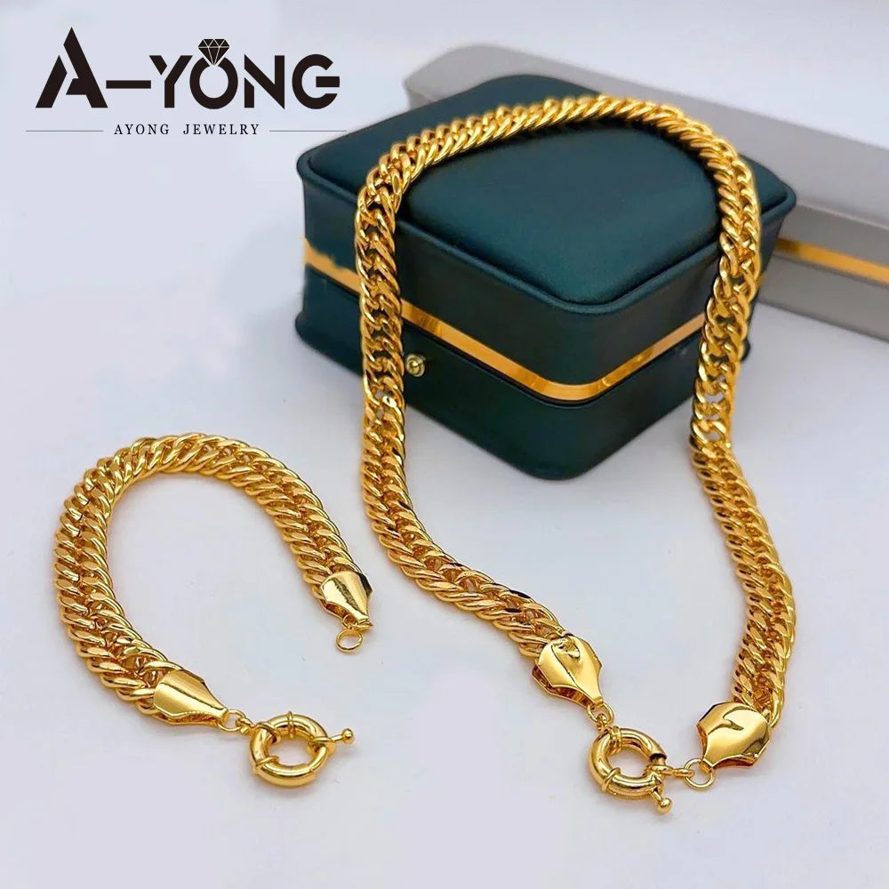 21K Gold Plated Cuban Chain Necklace & Bracelet Set – Dubai Style