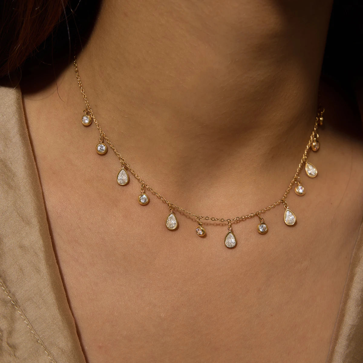 Zora 18K Gold PVD Geometric Zircon Waterproof Necklace