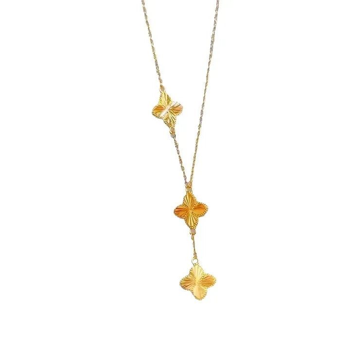 14K Gold Color Grass Pendant Collarbone Chain Necklace Set