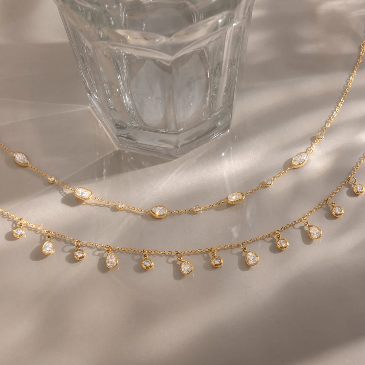 Zora 18K Gold PVD Geometric Zircon Waterproof Necklace