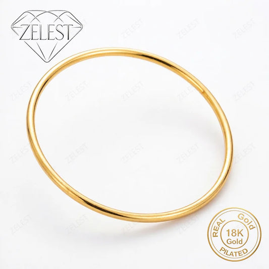 925 Sterling Silver 18K Gold Plated Thin Straight Bangle for Women – Wedding Party Jewelry