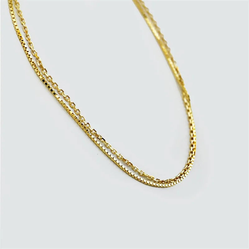 925 Silver 14K Gold Double Layer Box Chain Bracelet