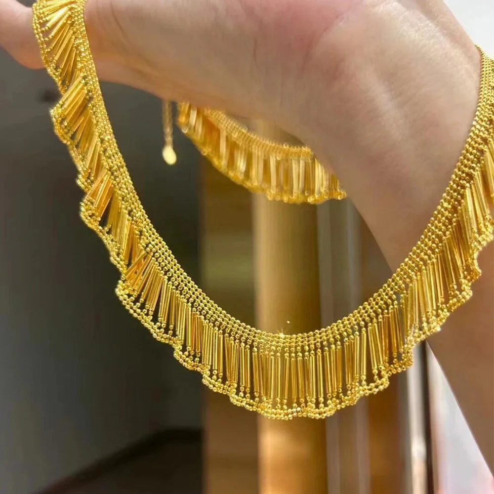 Italian Wave Lace 18K Gold Plated Collarbone Chain Necklace
