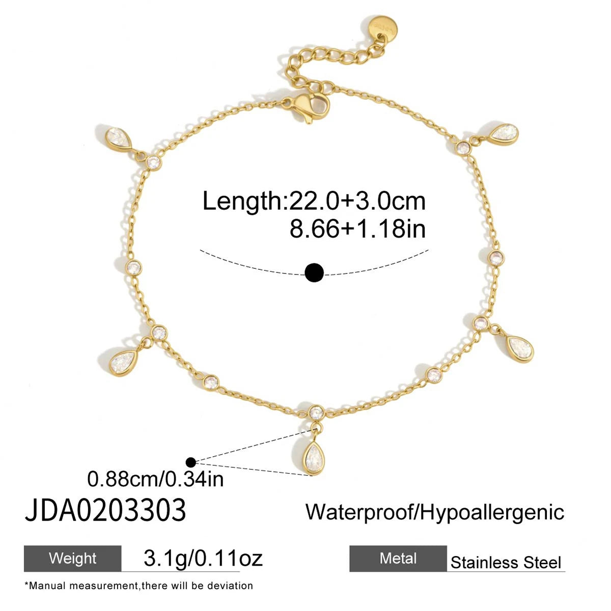 18K Gold PVD CZ Geometric Pendant Anklet Chain for Women