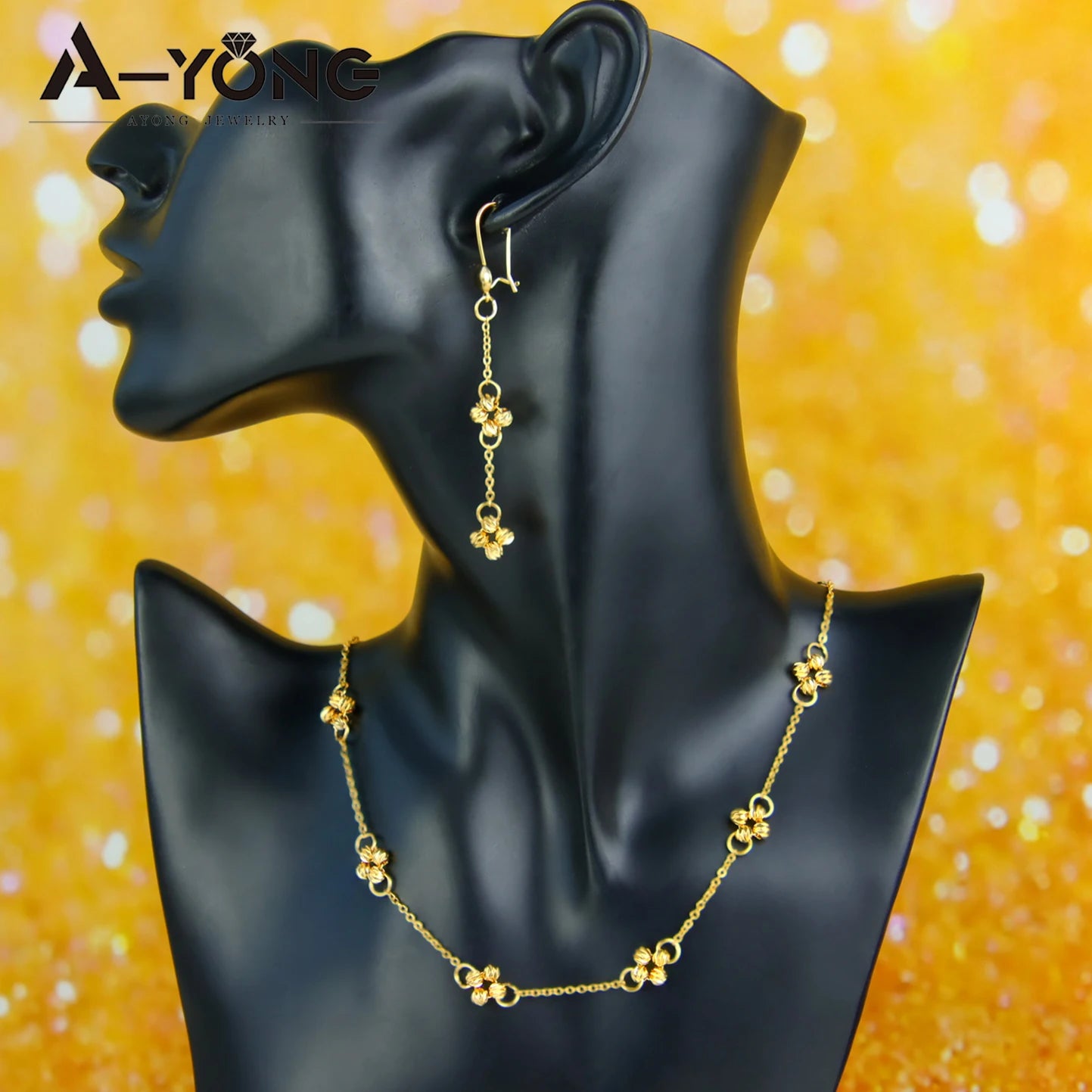 21K Gold Plated Flower Bead Necklace & Earring Set – Dubai Bridal Jewelry