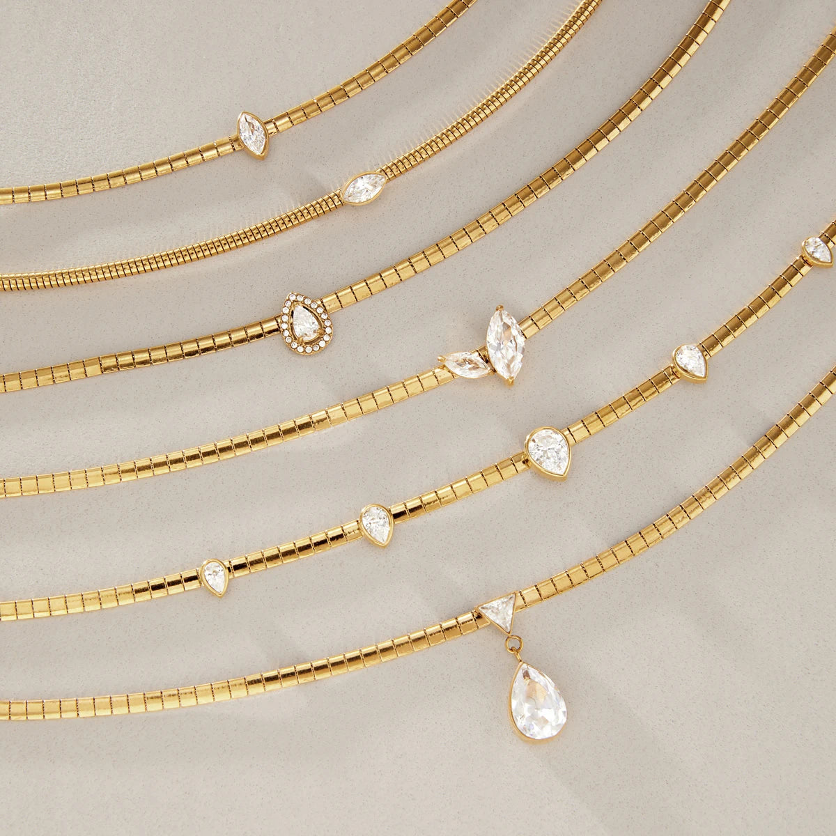 18K Gold PVD Geometric Zircon Pendant Choker Necklace