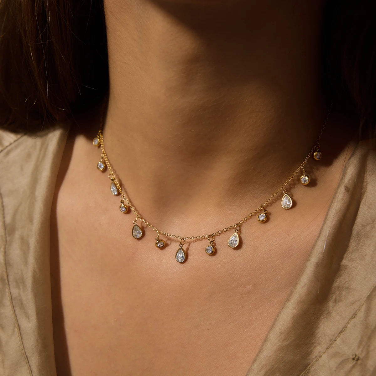 Zora 18K Gold PVD Geometric Zircon Waterproof Necklace