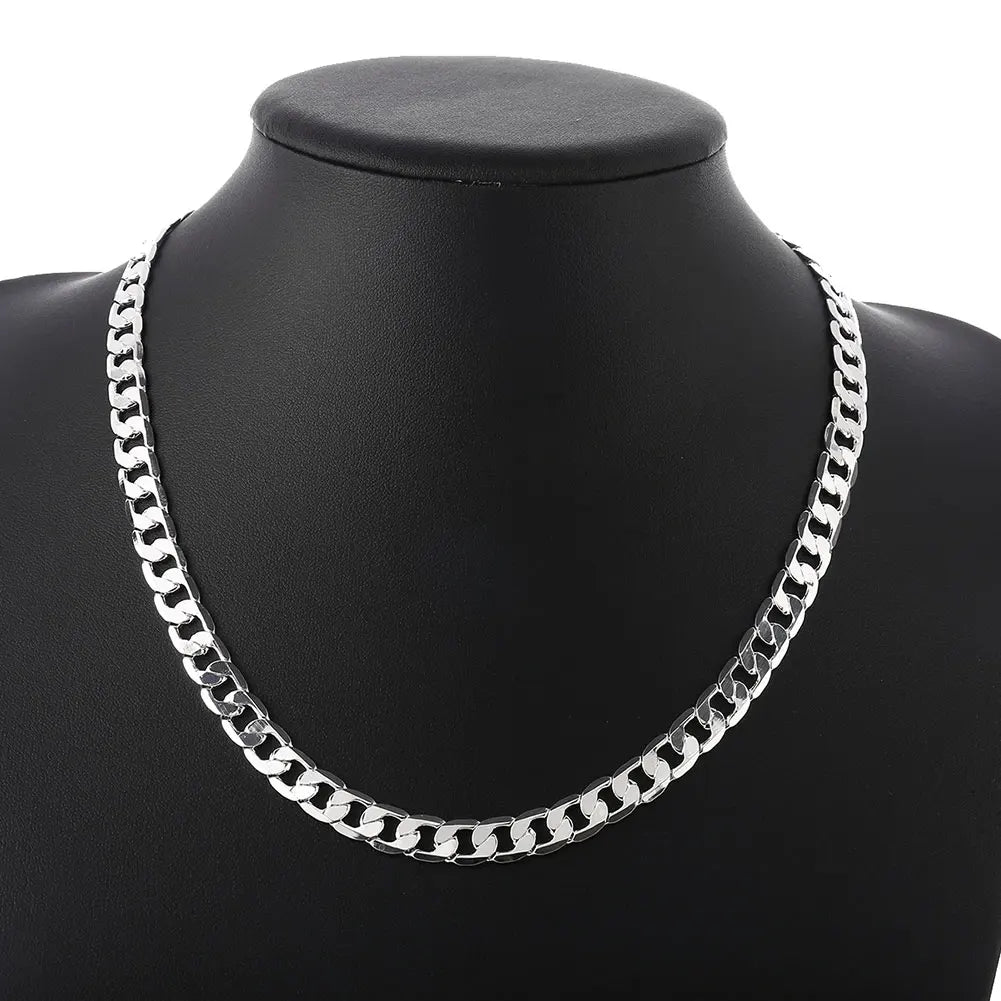 Sterling Silver 18K Gold Plated 8mm Classic Chain Necklace – 40-60cm Unisex