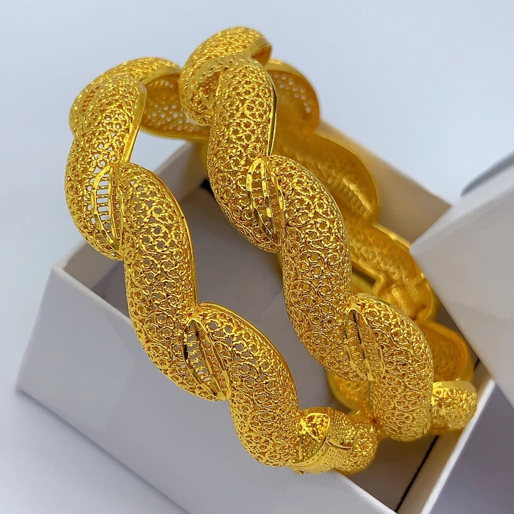 Gold Plated Arabic Charm Twist Bangles for Women – Indian African Dubai Wedding Jewelry