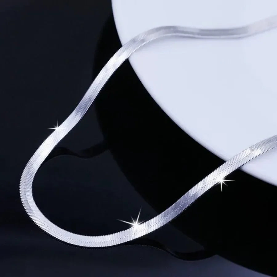 18K Gold Plated 4mm Flat Chain Choker Necklace for Women – 40cm Clavicle Jewelry