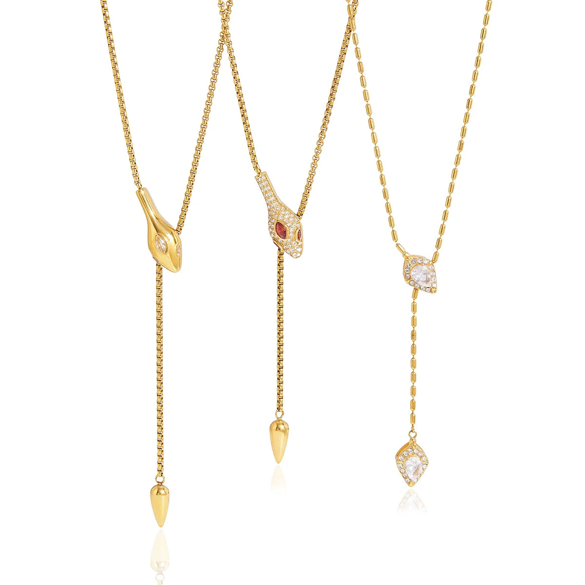 18K Gold PVD Snake Shape Zircon Adjustable Necklace