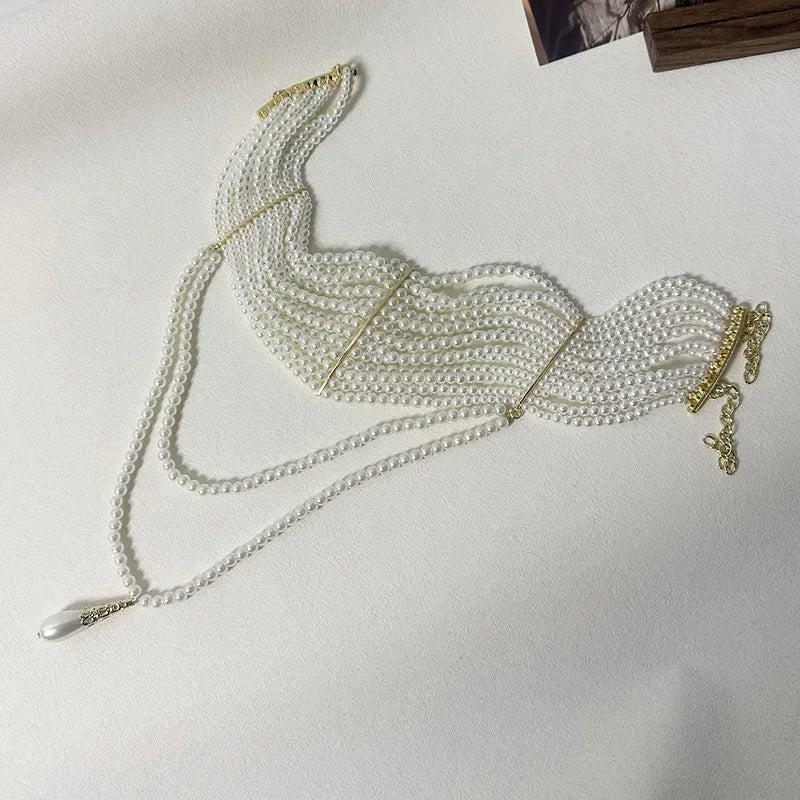 Multilayer Pearl Tassel Pendant Necklace for Women