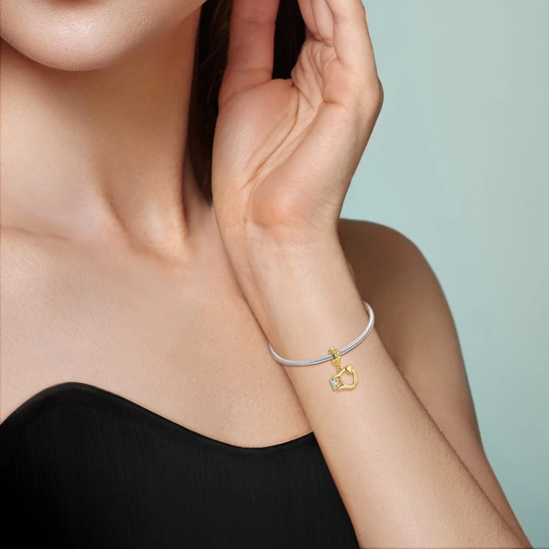 925 Sterling Silver Gold Plated Ring Dangle Charm Bead – DIY Women's Bracelet Gift