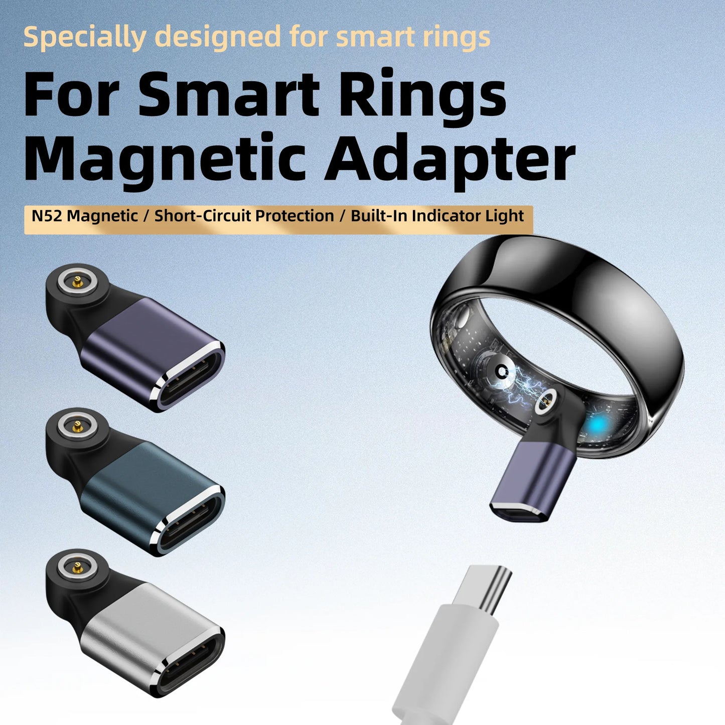 Magnetic Type-C Smart Ring Charging Adapter – USB-C Flat Round Connector