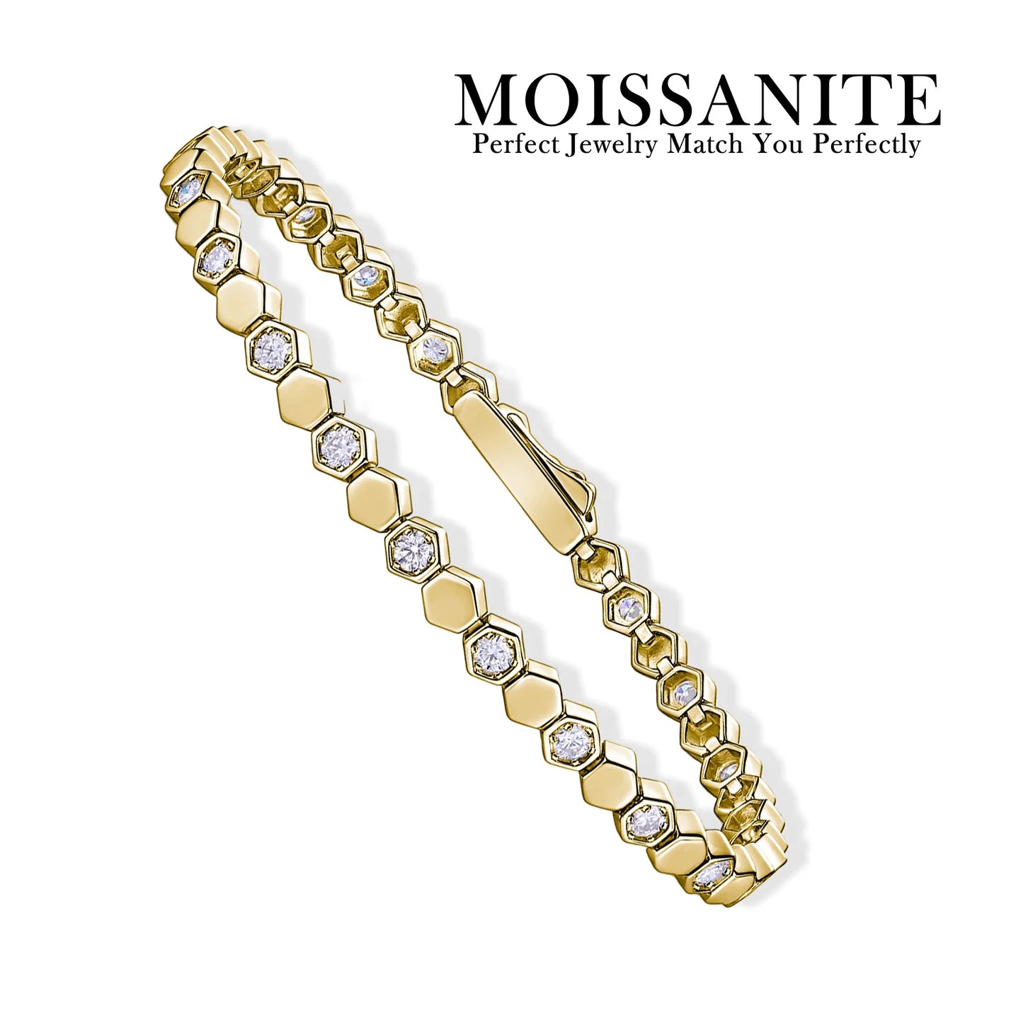 925 Silver Moissanite Hexagon Tennis Bracelet for Women