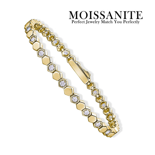 925 Silver Moissanite Hexagon Tennis Bracelet for Women