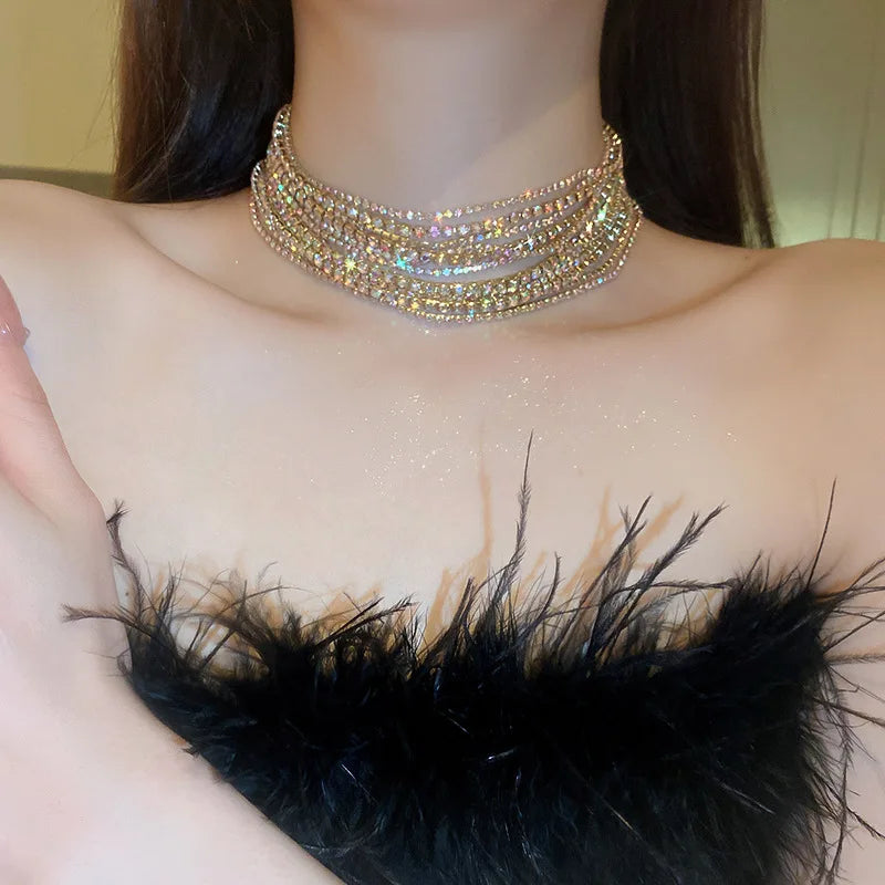 Luxury Multilayer Crystal Rhinestone Choker Necklace