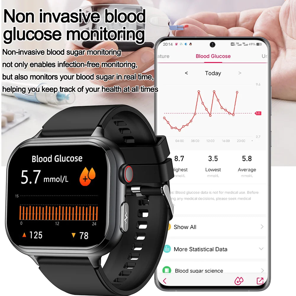 2025New Medical Grade ECG+PPG Smart Watch BMI Body Fat Uric Acid Painless Non-invasive Blood Sugar Monitoring Calling Smartwatch