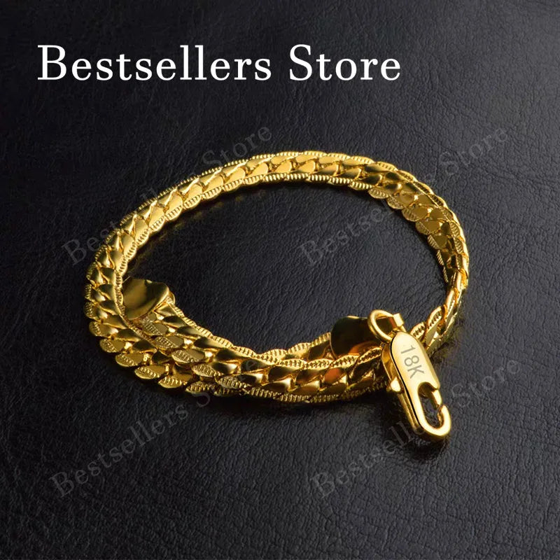 925 Sterling Silver 18K Gold Plated 5mm Embossed Bracelet – Unisex Wedding Jewelry