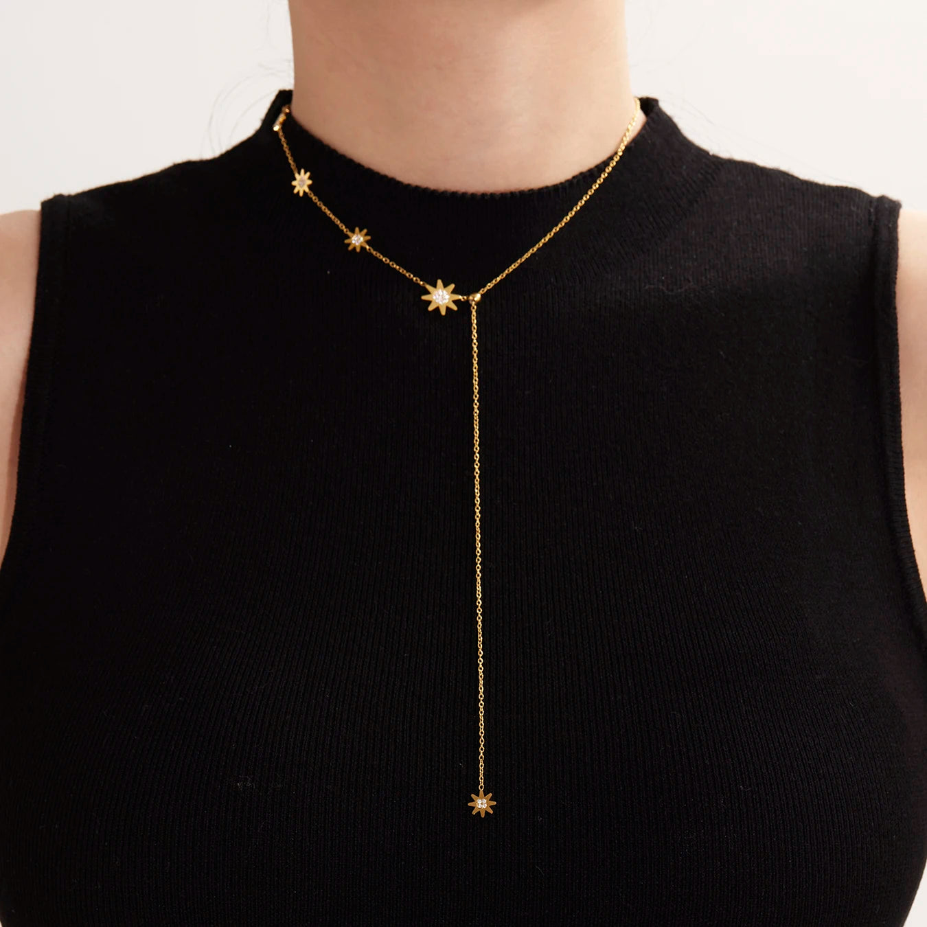 Delicate Zircon Star Pendant Adjustable Choker Necklace