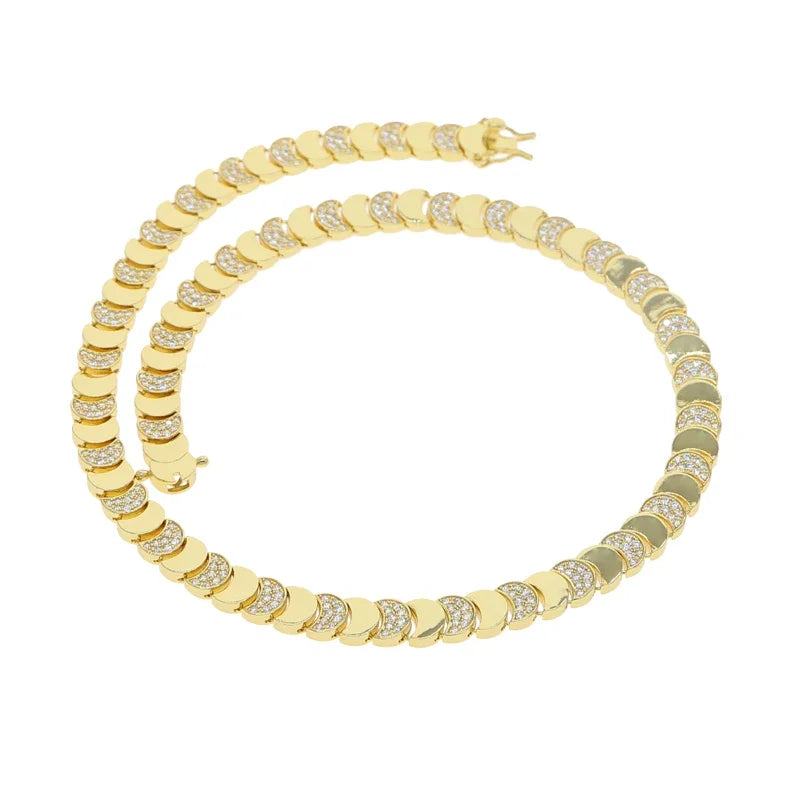 Gold Moon CZ Charm Link Bracelet & Necklace Set