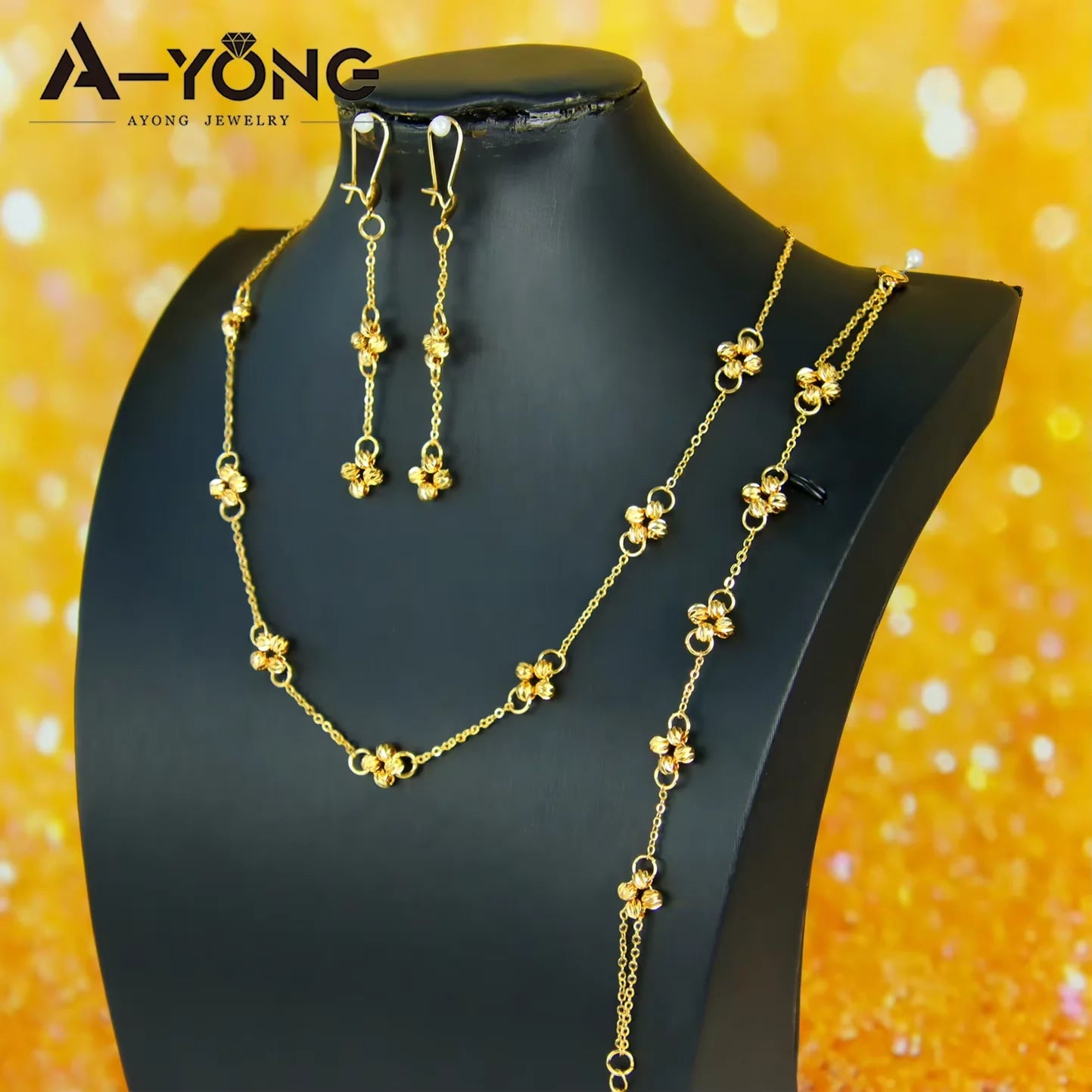 21K Gold Plated Flower Bead Necklace & Earring Set – Dubai Bridal Jewelry