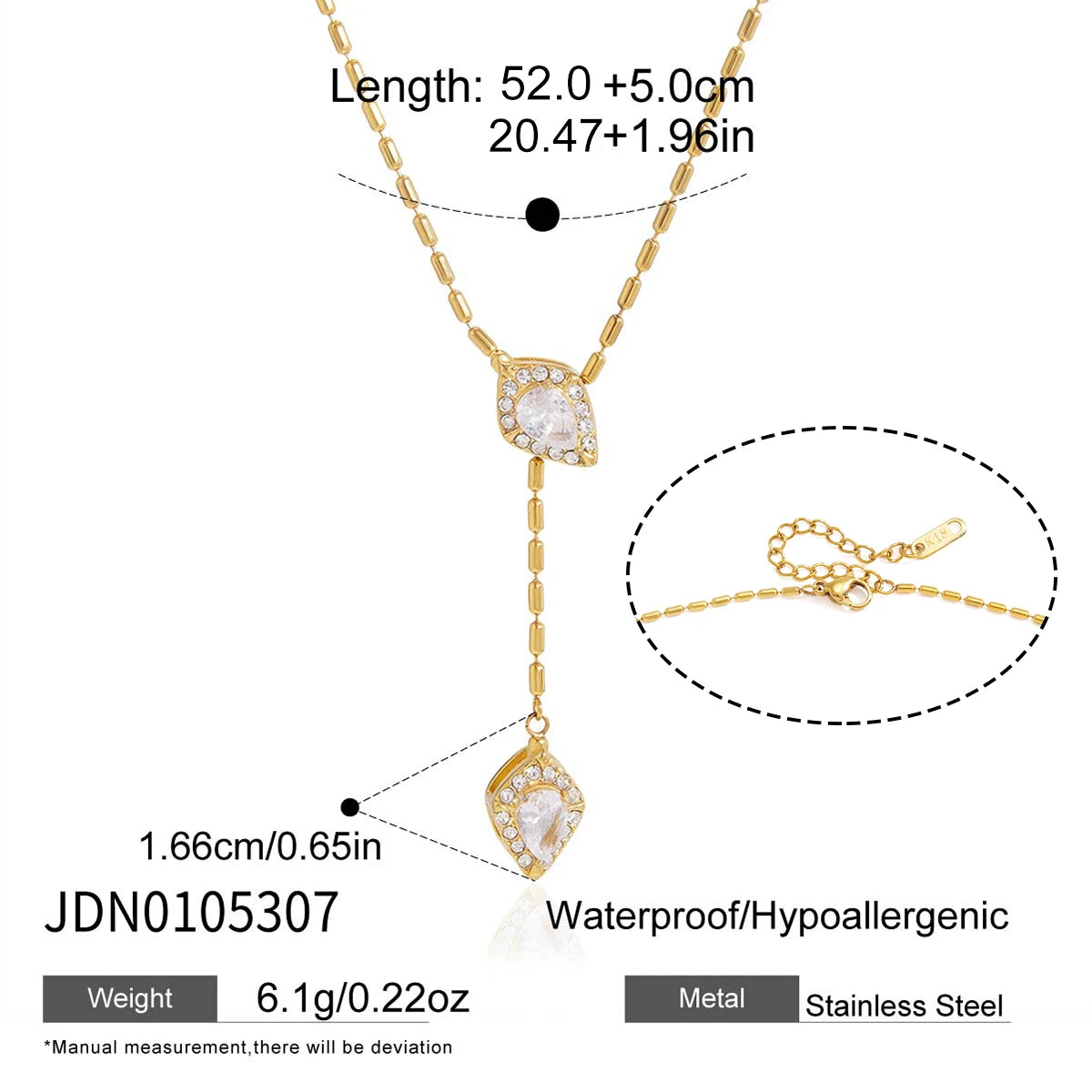 18K Gold PVD Snake Shape Zircon Adjustable Necklace
