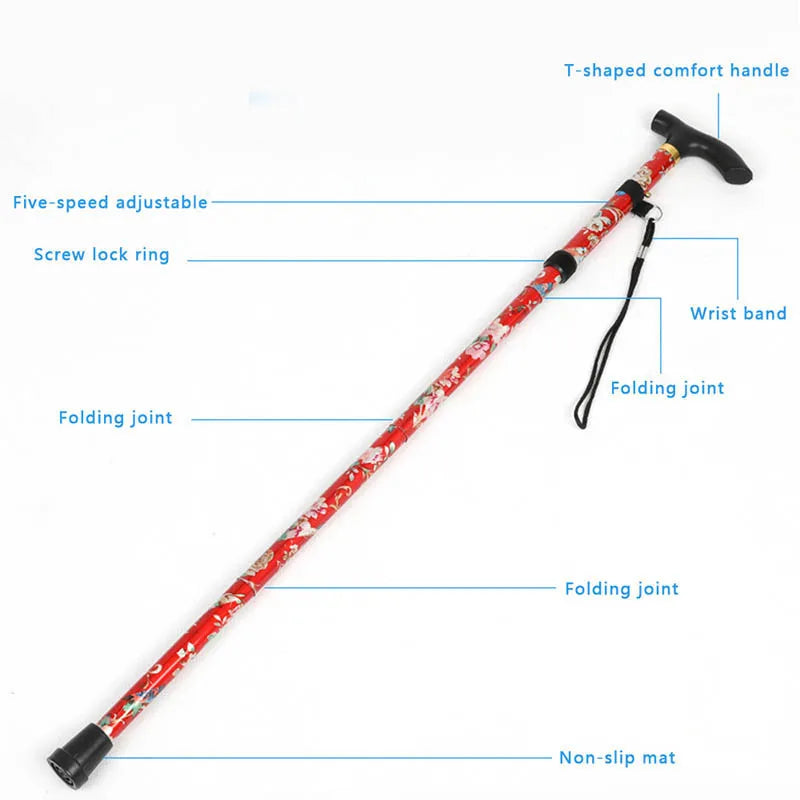 Foldable Walking Stick for Women — Lightweight Floral Design