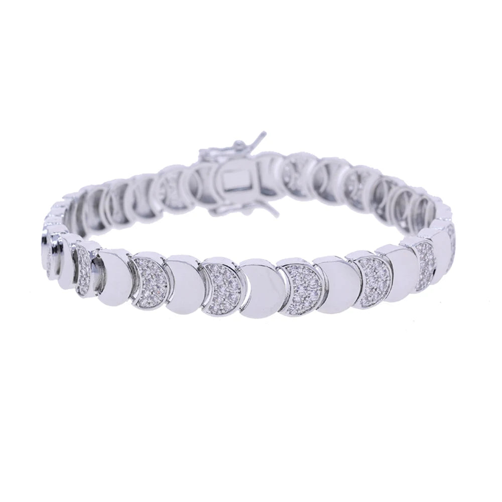 Gold Moon CZ Charm Link Bracelet & Necklace Set