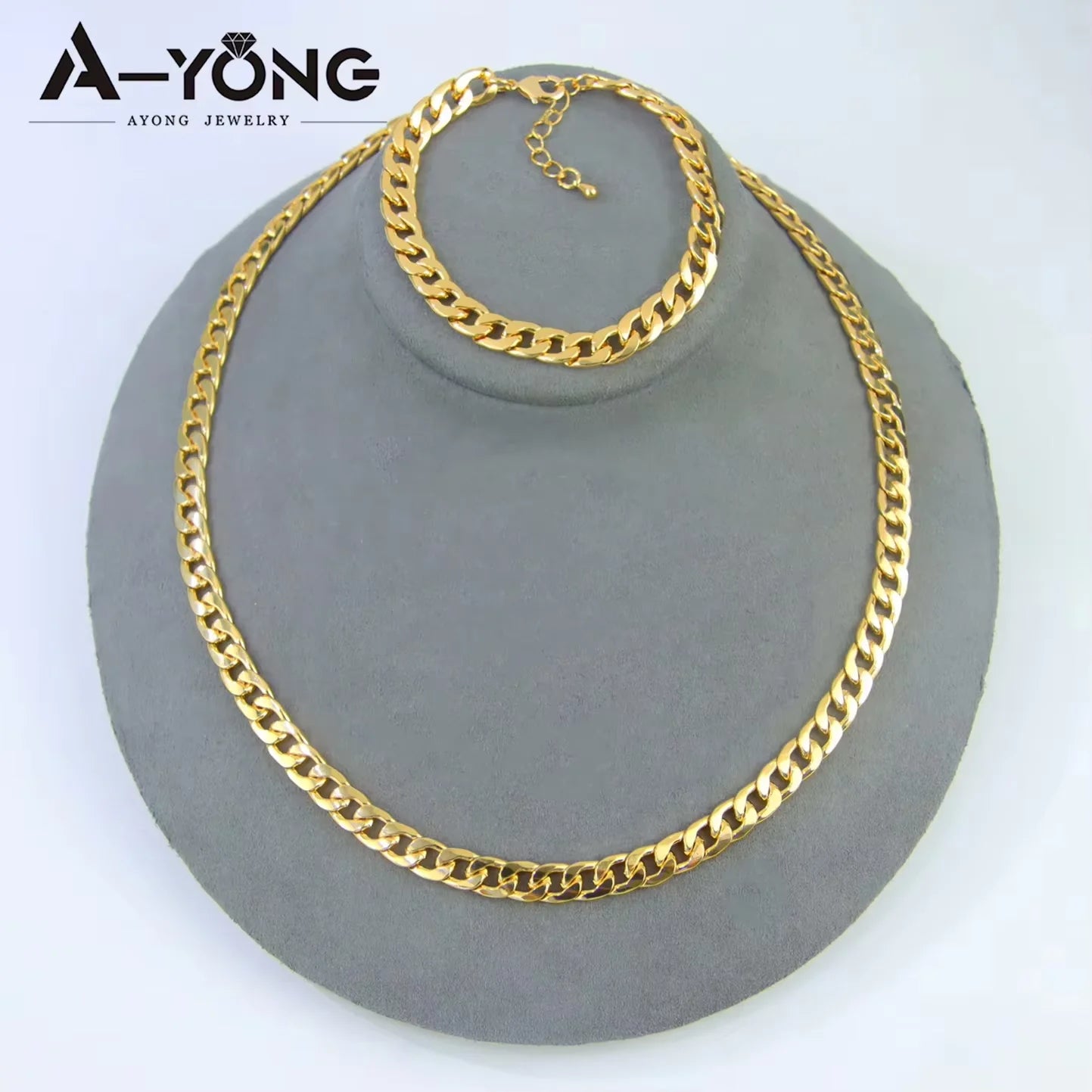 21K Gold Plated Cuban Chain Necklace & Bracelet Set – Dubai Style