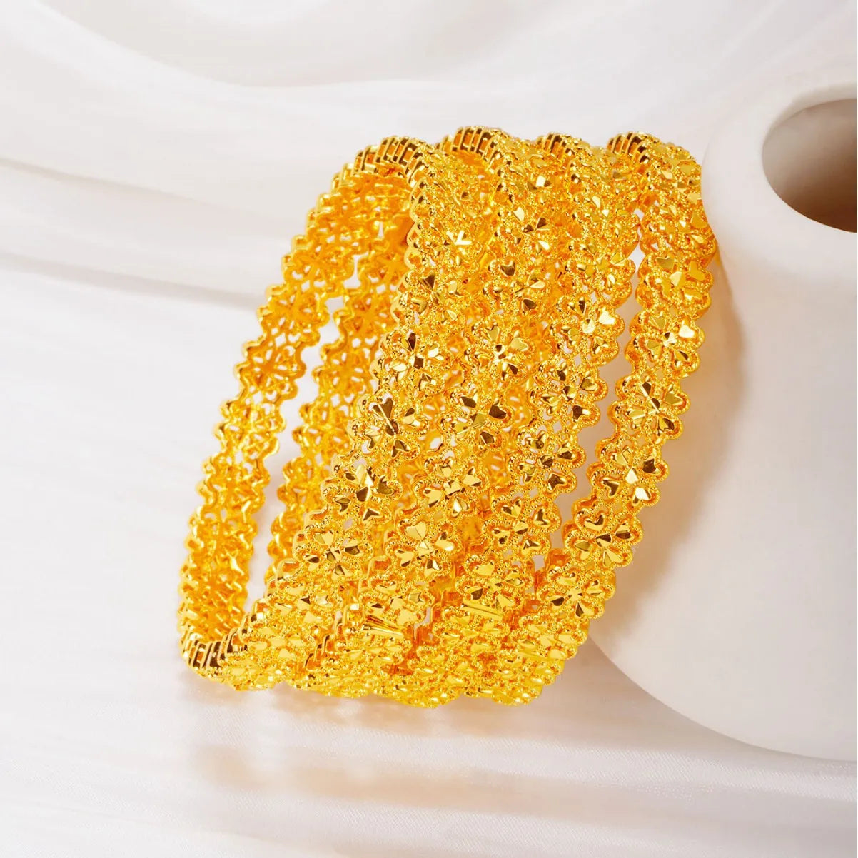 24K Gold Plated Cuff Bangle for Women – Ethiopian Arabic Dubai Style
