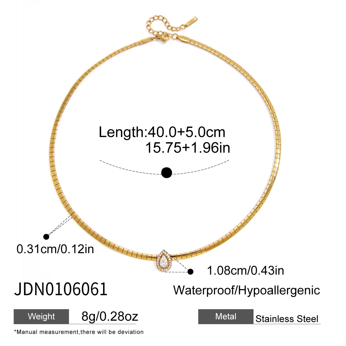 18K Gold PVD Geometric Zircon Pendant Choker Necklace