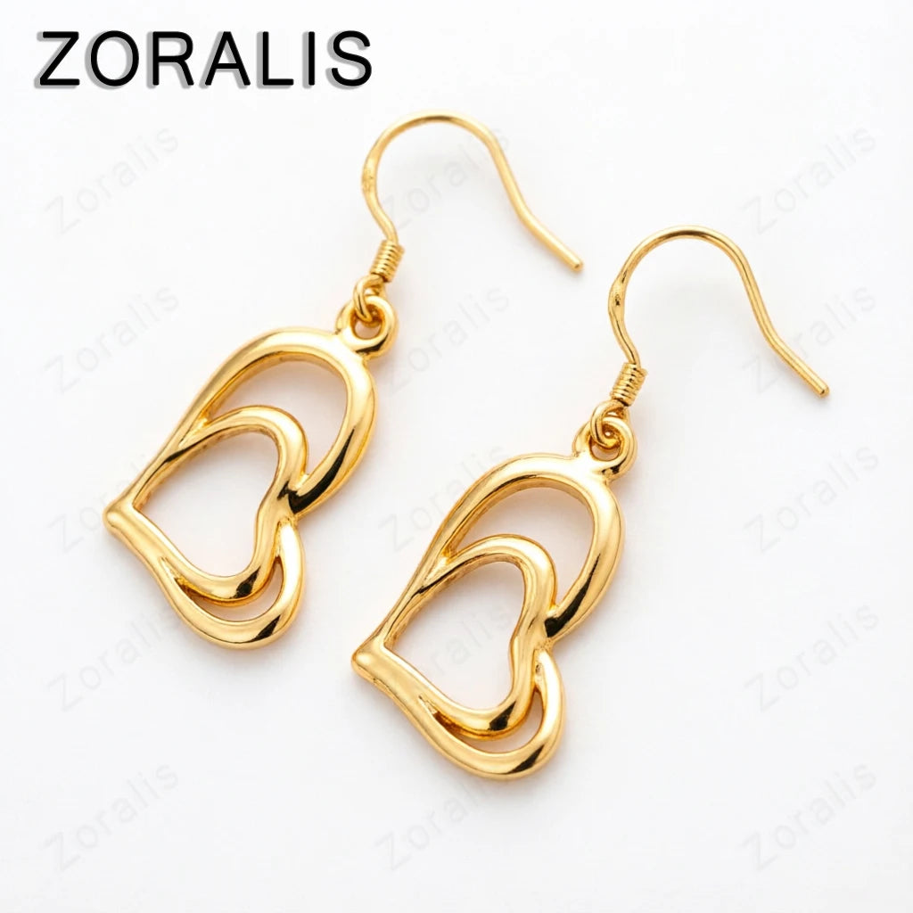18K Gold Plated Heart Drop Earrings for Women – Elegant Valentine Wedding Gift