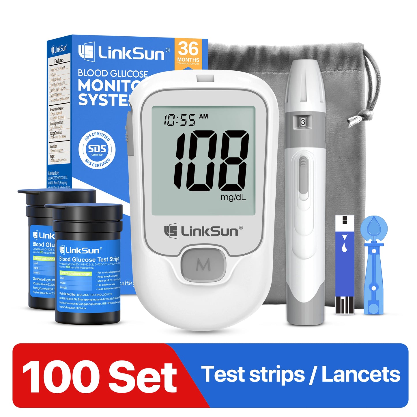 Blood Glucose Monitor Kit – 50 Test Strips & Lancets Included