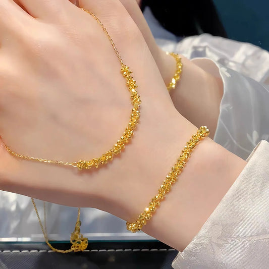 18K Gold Sparkling Beads Necklace & Bracelet Set for Women
