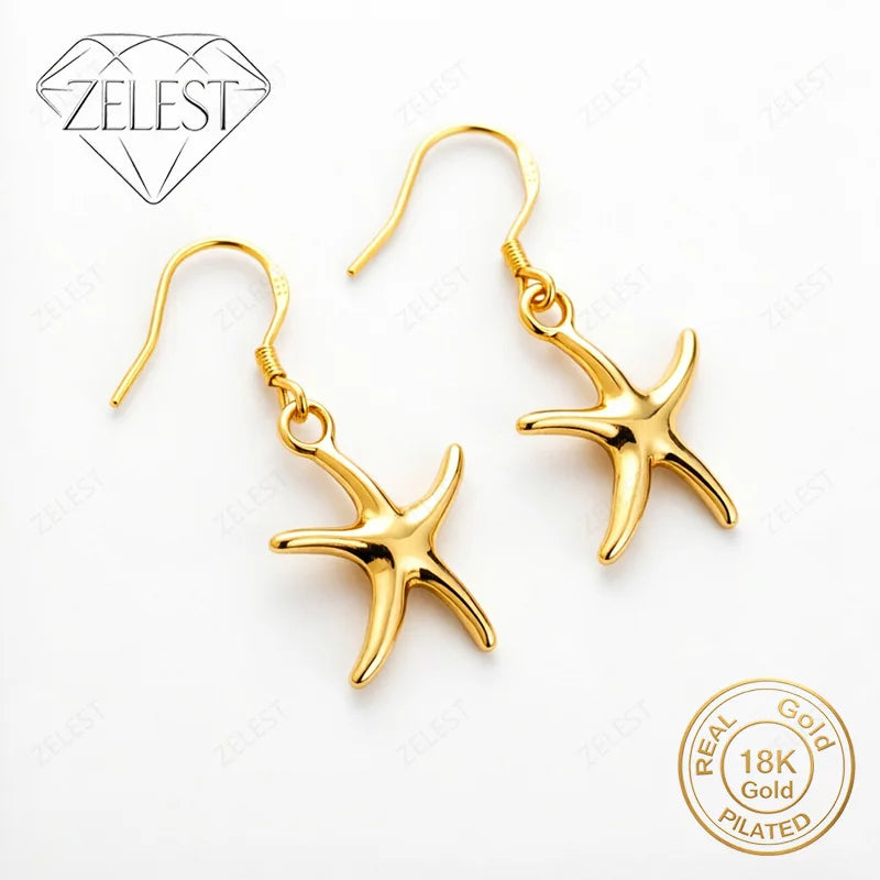 925 Sterling Silver 18K Gold Plated Starfish Earrings for Women – Glamour Party Gift