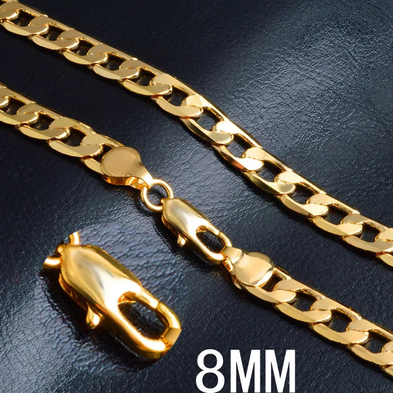 Sterling Silver 18K Gold Plated 8mm Classic Chain Necklace – 40-60cm Unisex