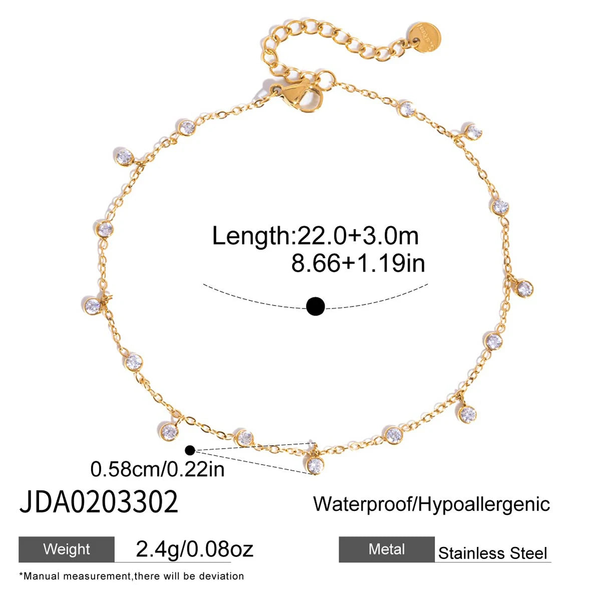 18K Gold PVD CZ Geometric Pendant Anklet Chain for Women