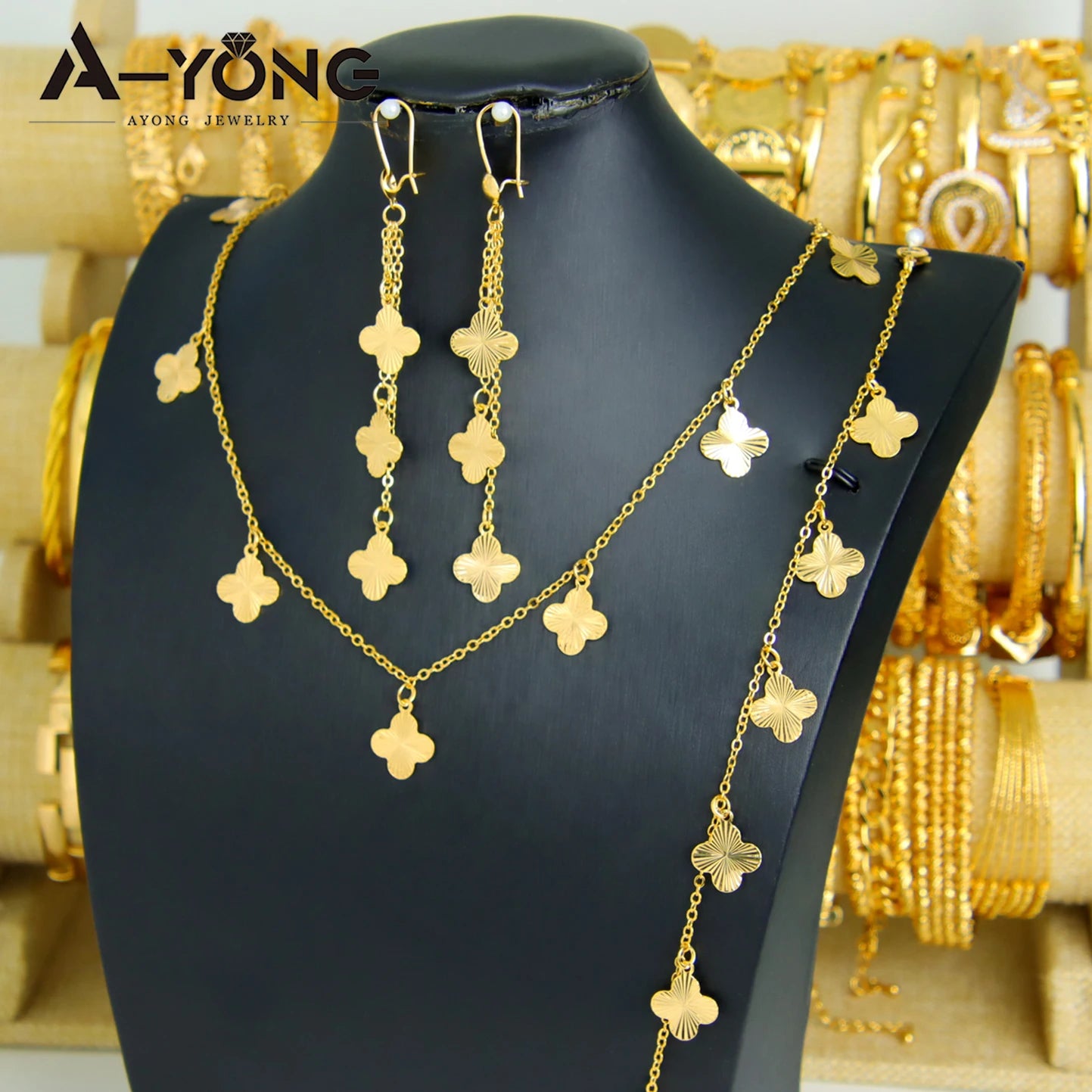 21K Gold Plated Flower Bead Necklace & Earring Set – Dubai Bridal Jewelry