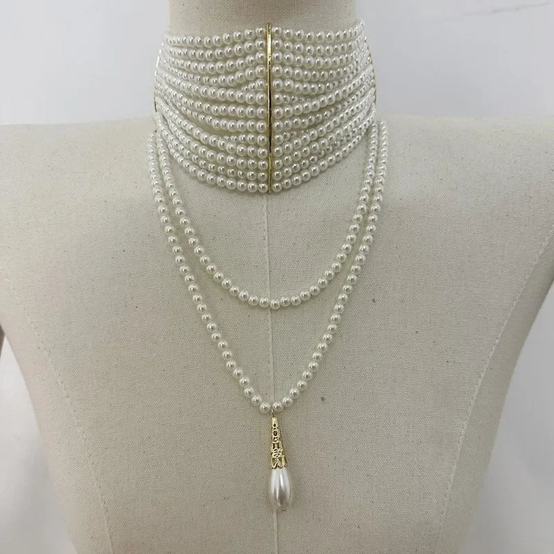 Multilayer Pearl Tassel Pendant Necklace for Women