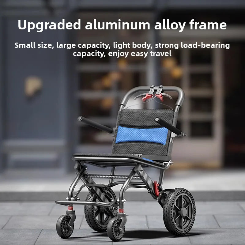 Lightweight, foldable, small wheelchair, specially designed for the elderly, portable aluminum alloy airplane wheelchair