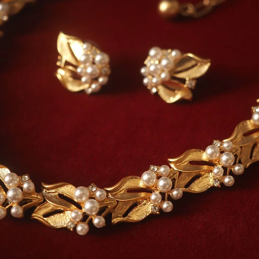 18K Gold Filled Pearl Ribbon Choker & Earring Jewelry Set