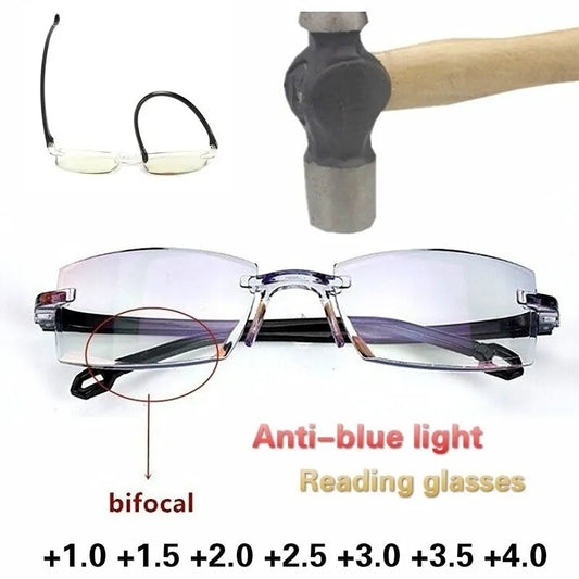 Rimless Bifocal Reading Glasses – Anti Blue Light for Men & Women