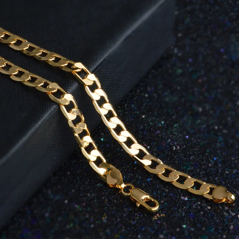 Sterling Silver 18K Gold Plated 8mm Classic Chain Necklace – 40-60cm Unisex