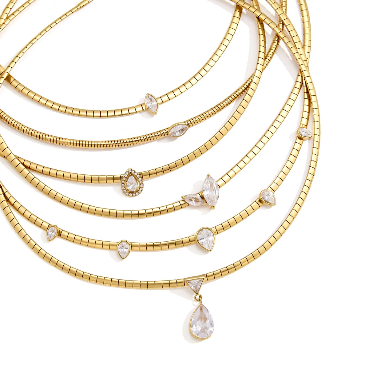 18K Gold PVD Geometric Zircon Pendant Choker Necklace