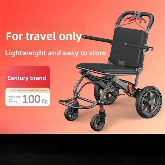 Lightweight, foldable, small wheelchair, specially designed for the elderly, portable aluminum alloy airplane wheelchair